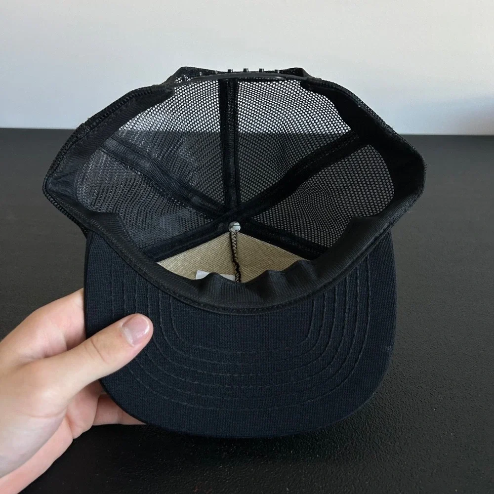 Vintage 80s WWII Veteran Trucker Hat Cap Snap Back Adjustable Black Military USA